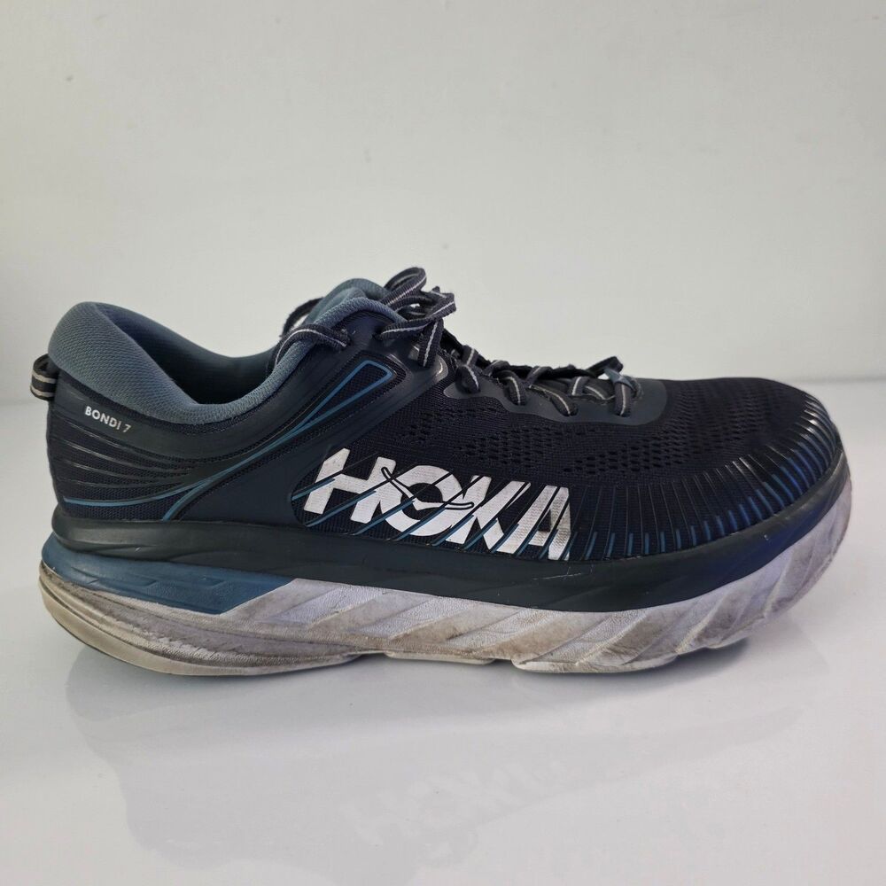Hoka One One Bondi 7 Wide Mens 12 Navy Blue Black Running Shoes 1110530 OBPB